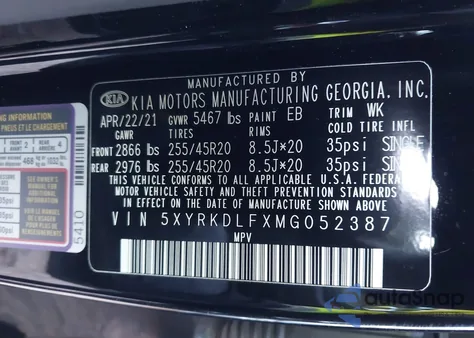 2021 Kia Sorento Sx Prestige from USA, damaged, VIN 5XYRKDLFXMG052387